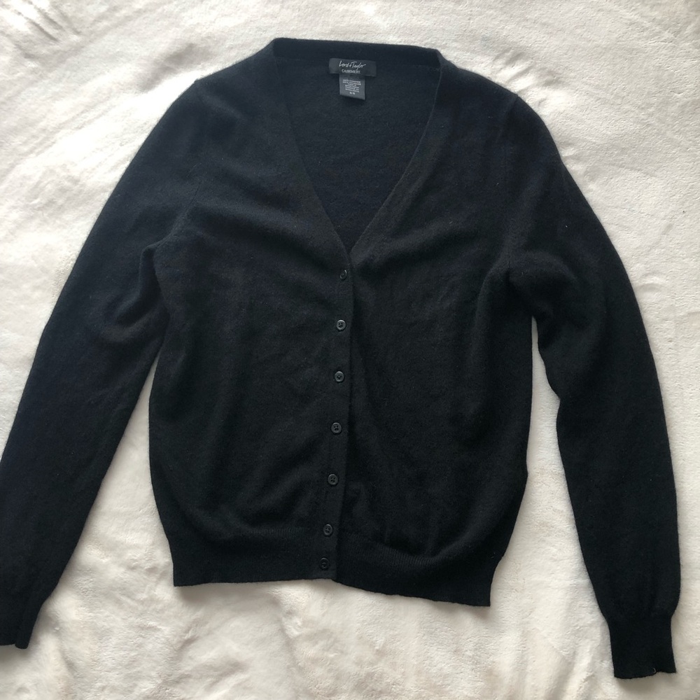 Lord Taylor Cashmere V-Neck Cardigan Sweater - Black